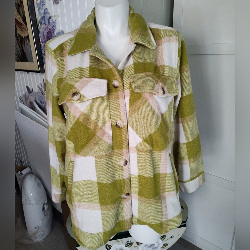 BLANK NYC Anthropologie Plaid Shirt Shacket Oversized Jacket Shacket sz XL